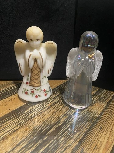 Fenton Angel Bell And Fenton Clear Angel With Gold Bird. Lot