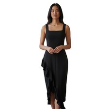 Dress The Population Black Ruffle High-Low Midi Dress Square Neck Sleeveless M