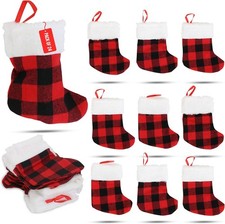 24 Pack Mini Christmas Stockings 6 Inch Buffalo Plaid
