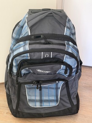 Großer Schulrucksack mit Rollen von Best Way, blau-grau kariert
