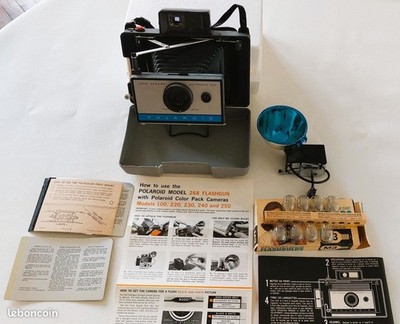 SELTEN (Neu) Polaroid Land Kamera 210 + Flash Gun 286 + Lampen Konvolut = + OVP