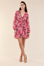 Bardot Pink Gardenia Floral Triple Frill Wrap Dress Size XL US 10 Chiffon Mini
