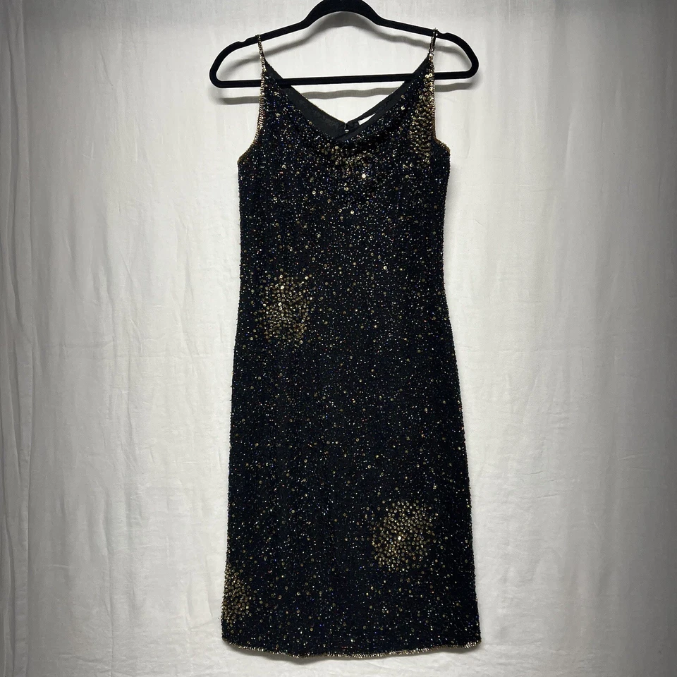 VTG Y2K Papell Boutique Evening Dress Size 6 Rainbow All Over Beaded 100% Silk - Image 3 of 4