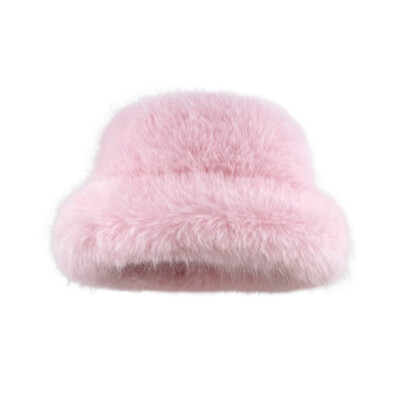 Pink Casual Women\'s Thickened Warm Plush Ear Protection faux fur Bucket Hat Up To $10 Bucket Hats Pink Fuzzy Bucket Hat for Women Faux  main image 4