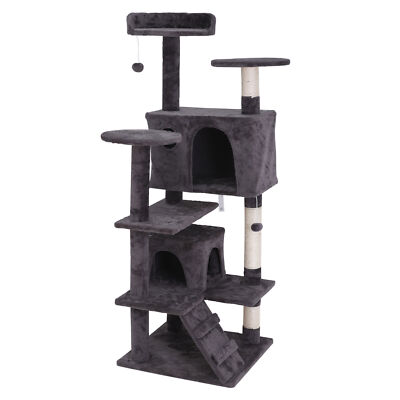 55'' Cat Tree Stand Multi-Level Cat Tower w/ Sisal Scratching Post Dangling Ball