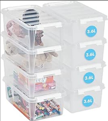 3,6L kleine Kunststoff Aufbewahrungsboxen mit Deckel - 8er Set - transparent - stapelbar