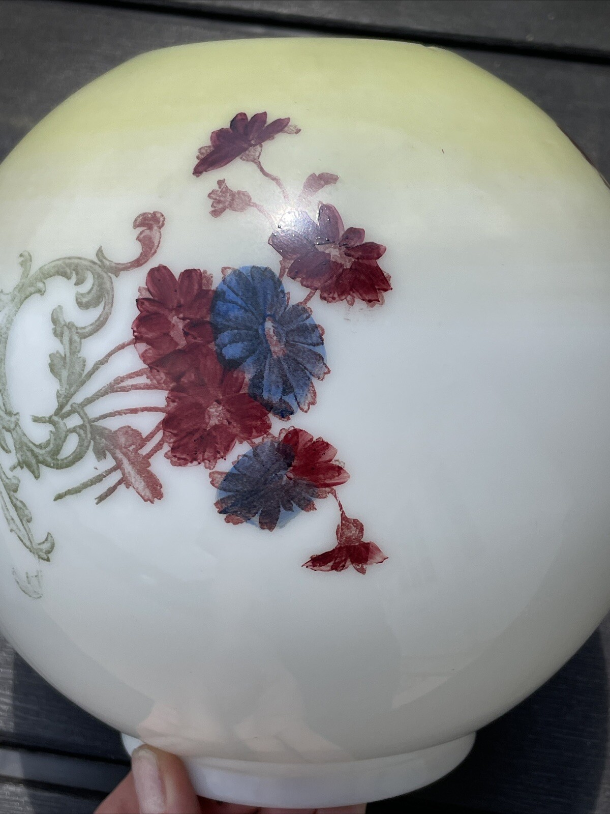 Antique Vtg Glass Ball Oil Lamp Shade Globe Parlor GWTW Red Blue Yellow