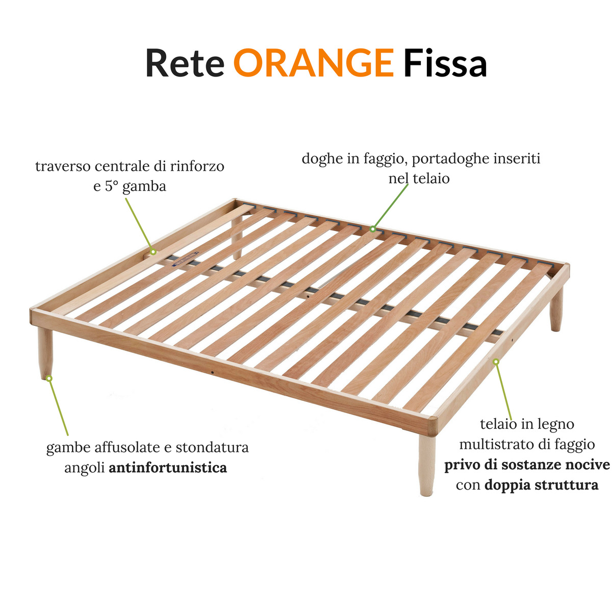 Rete a doghe Matrimoniale misura 160x200 H 35 cm Ortopedica con