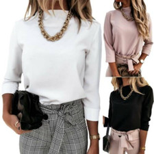 Solid Women Long Sleeve High Neck Tops Blouse Casual Office T-Shirt Tee Shirt
