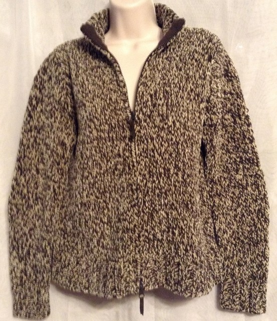Marsh Landing Petites Brown & White Chunky Acrylic Zip Cardigan Size PS