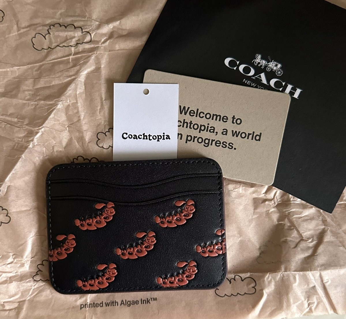 NWT COACH BLACK/MULTI CATERPILLAR WAVY COACHTOPIA LEATHER CARD