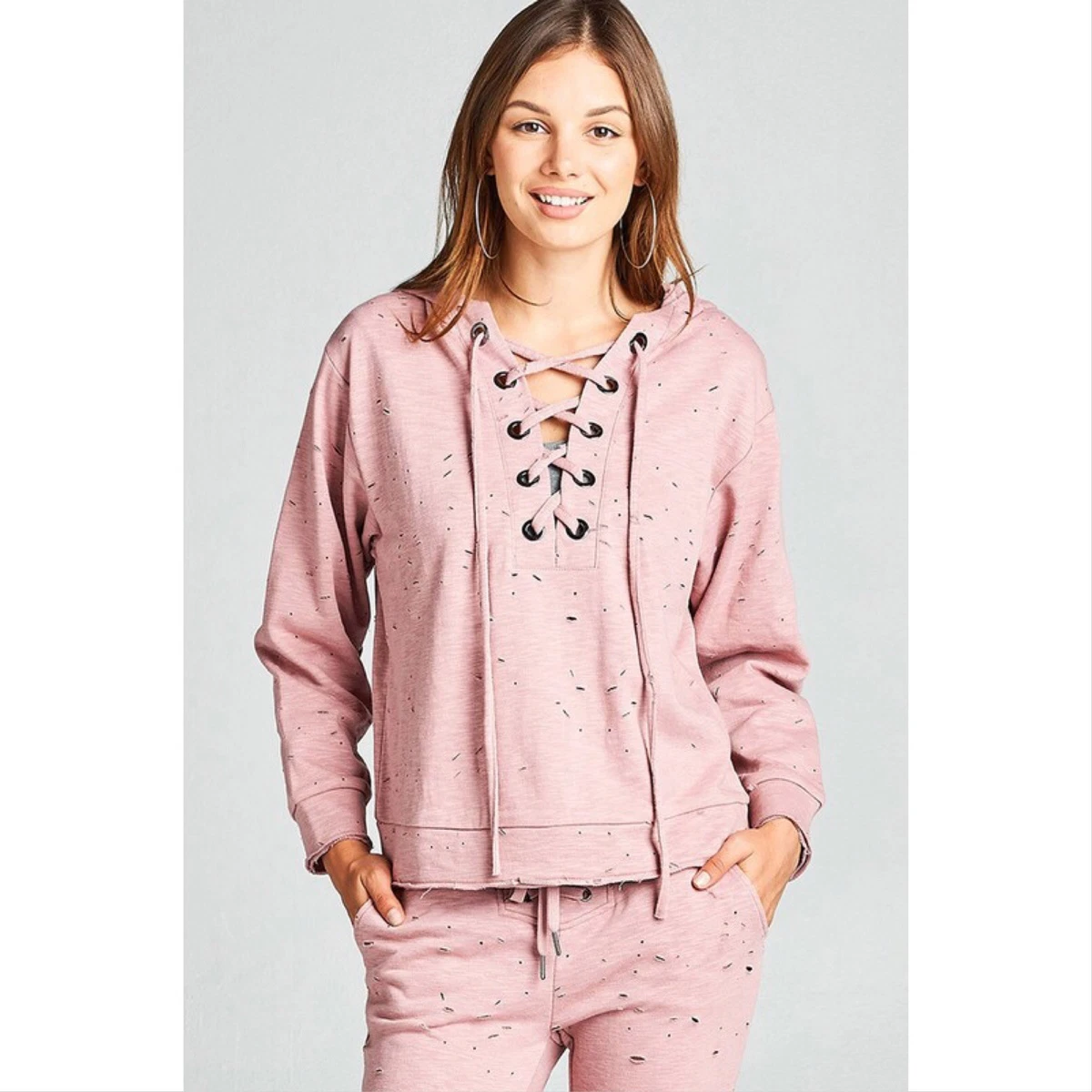 Lace up long shop sleeve hoodie