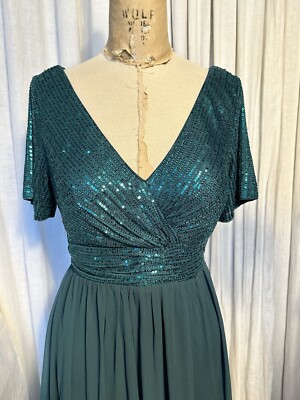 Shein Womens Emerald Green Sequin And Chiffon S Sleeve L Event Dress Sz L  Used | eBay