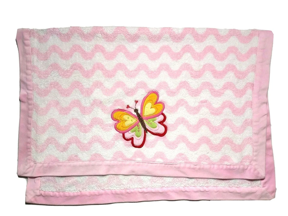 Amy Coe Pink White Butterfly Blanket Fleece Squiggle Lines Baby Girl Chevron - Image 2 of 3