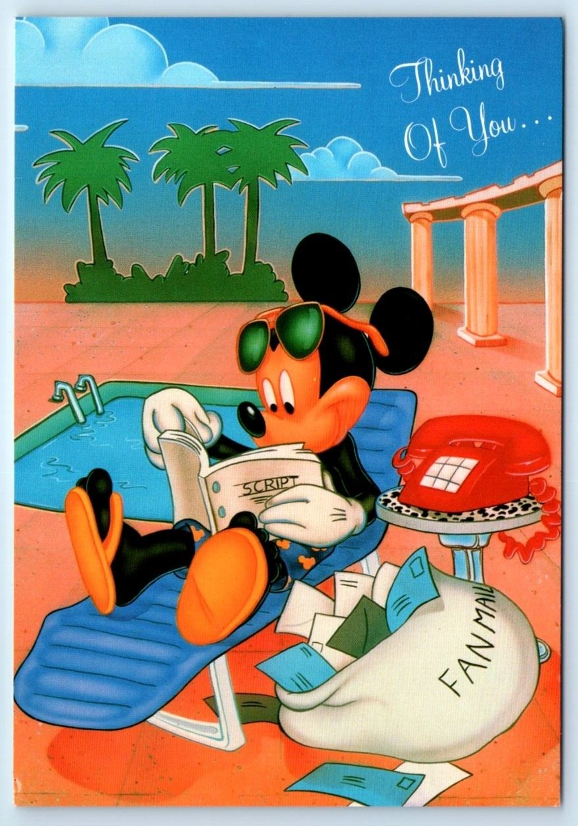 Mickey Mouse by the Pool 'Thinking of You' Disney Greeting 4x6