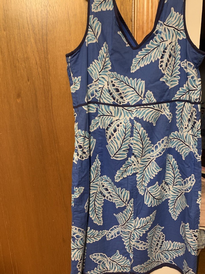 Chadwick’s Linen Blend Dress Women's Size 16 Blue White Tropical Floral