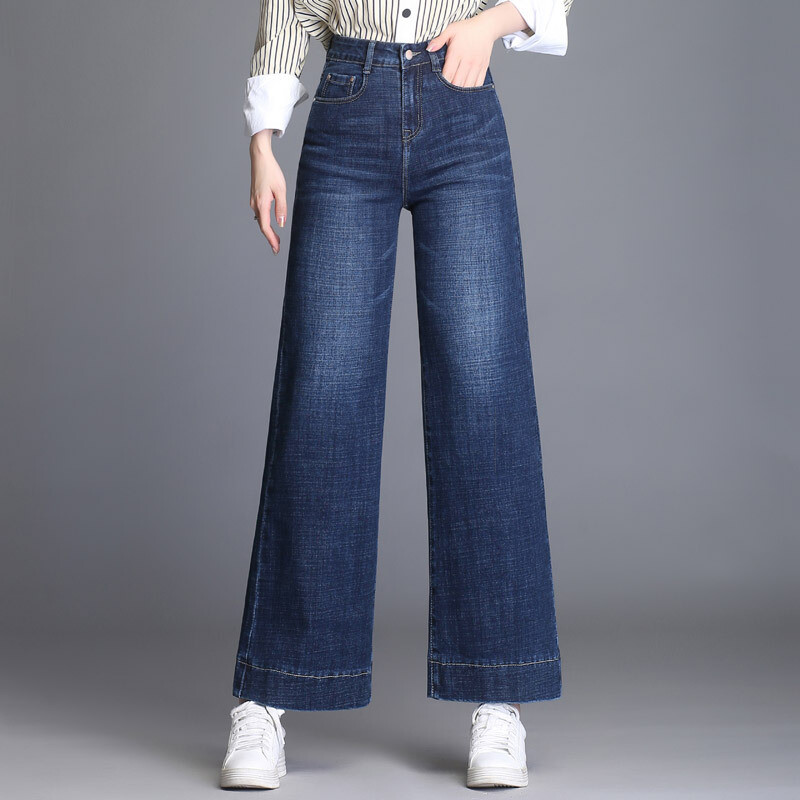 Women Wide Leg Jeans Denim Pants Flared Trousers High Waist Loose