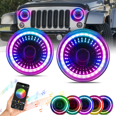 Pair 7'' RGB LED Headlights Starry Dragon Eyes DRL For Jeep Wrangler JK TJ CJ