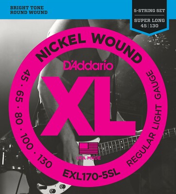 D'Addario 5-String EXL170-5SL Bass Guitar Strings Light 45-130 Super Long Scale