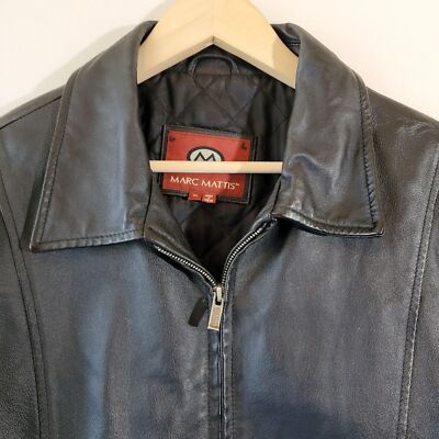 VTG MARC MATTIS Black Genuine Leather Full-Zip Jacket XL Pocket