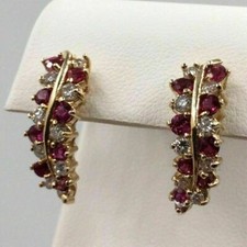 2.20Ct Round Cut Lab Created Red Ruby Stud Earrings 14K Yellow Gold Plated