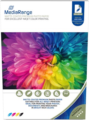500 Mediarange Foto Papier 130g matt einseitig Tintenstrahl Drucker Photo DIN A4