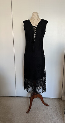 New KAS NEW YORK Women Black Lace Boho Tassel Dress SZ SM | eBay