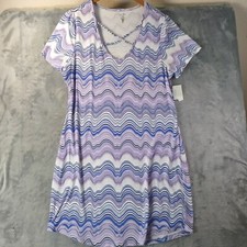 Just Be Womens Plus Size 1X Wave Print Crisscross Neck Short Sleeve Dress Purple