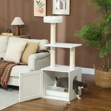 Cat Tree with Litter Box Enclosure, Scratching Posts, Bed, Climbing Platforms