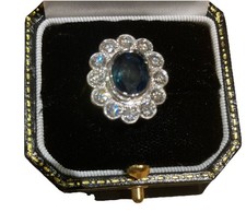 Oval Sapphire and 12 Diamond Ring 18ct Gold Ladies size L Boxed