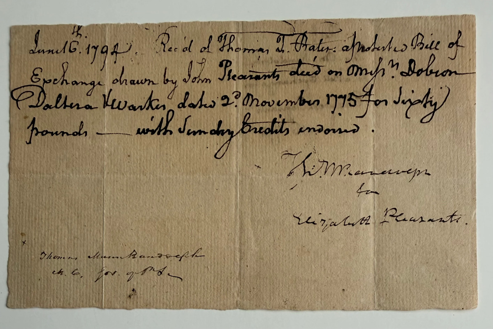 Thomas Mann Randolph Jr. — Thomas Jefferson’s Son-in-Law — Signed 1794