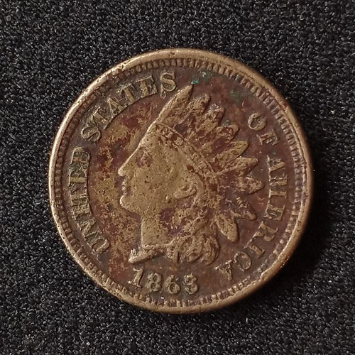 1863 Indian Head Cent Copper-Nickel 4.6g XF-Details, has corrosion