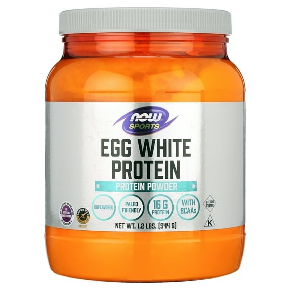 NOW Sports Nutrition Egg White Protein 16 g With BCAAs, Unflavored Powder 1.2 Lb