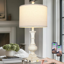 26" Farmhouse Table Lamp, Vintage Rustic Touch Control Bedside Lamp with 2 USB P