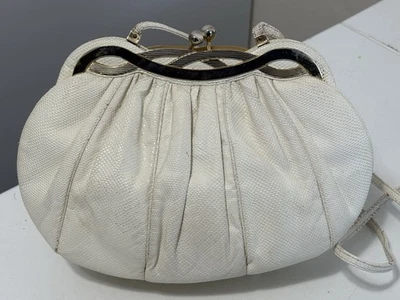 JUDITH LEIBER GOLD /WHITE SNAKESKIN MOP JEWELED CLUTCH SHOULDER HANDBAG Rare - Image 1 of 4