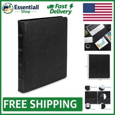 Durable Black Faux Leather 3-Ring Binder - Organizer for Meetings  More