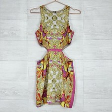 Naven Sleeveless Satin Cut Out Party Mini Dress Size XS Oriental Print Rave Sexy