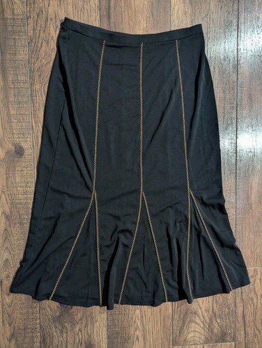 Emma James Women's Black Midi Fit & Flare Skirt w/ Brown Zig Zag Design Size S - Picture 9 of 11