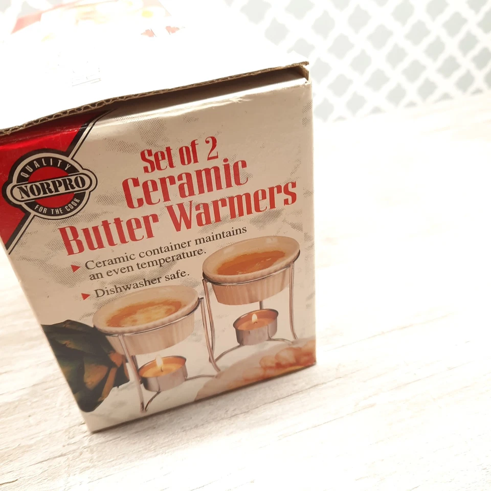 Calentadores de mantequilla de cerámica Norpro (juego de 2) velas salsa de inmersión de mariscos nuevo abierto Foto 3 de 4
