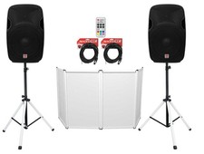 2 Rockville SPGN154 15" 1600w DJ PA Speakers Stands w/LED's Remote Cables Facade