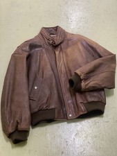Calvin Klein Brown Leather Bomber Jacket L Unisex 90s Vintage