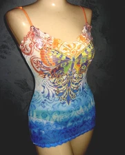 Claire Pettibone Lace Butterflies Cami Tank Top Ocean + Bella THONG 36 M L NeW