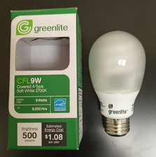 4-Pack Greenlite 9w A19 CFL Bulb E26 Std Base 2700K Non-Dimmable