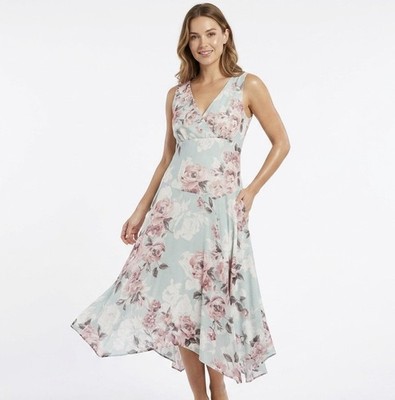 Connected Apparel XL A-Line Dress Floral Multicolor V-Neck Sleeveless Midi