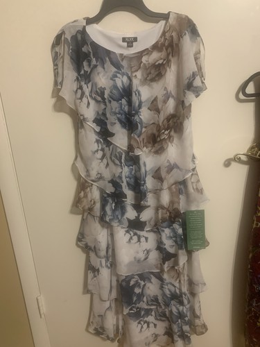 SLNY Women’s 12 Sheath Midi Floral Ruffle Layered Dress Short Sleeve Round
