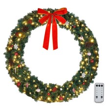 48" Outdoor Lighted Pre-Lit Christmas Wreath for Window Fireplace Indoor, Green