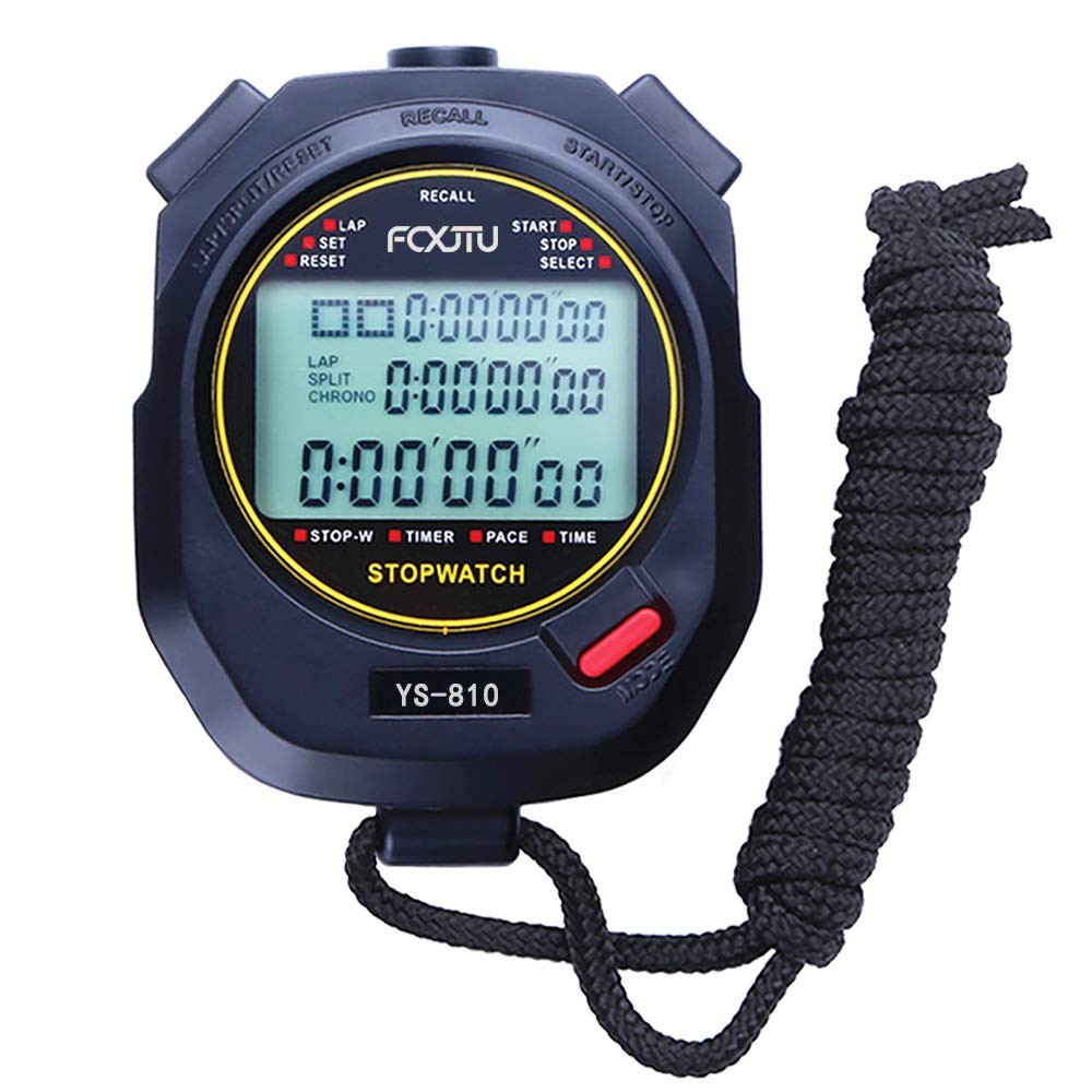 Professional Stopwatch Timer, 3-Row 10 Lap/Split Memory Count up