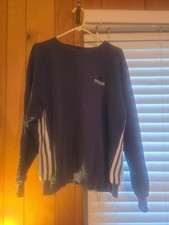 Vintage Adidas Navy Blue Three Stripe Crew Neck Sweatshirt Size M