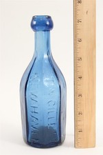 19thC Antique T.W. GILLETT Hand-Blown Cobalt Blue Glass Soda Water Bottle, NR
