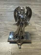 Silver Angel Stocking Holder Mantel Hook Christmas Decor Shiny Metal Figurine
